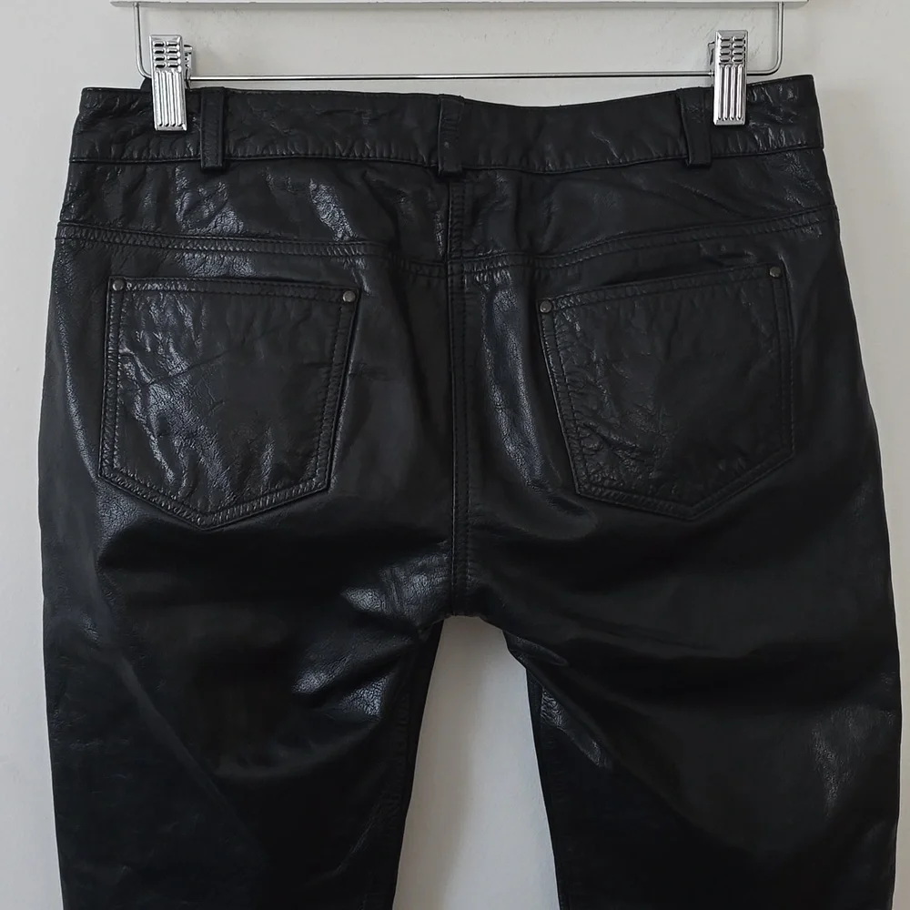 For Joseph Buttery Soft Black Leather Slim Tapered Biker Pants Womens 27